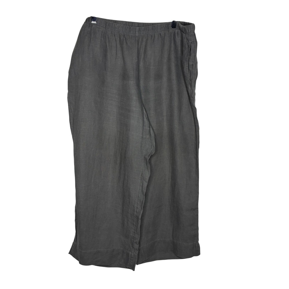 J Jill Women Large Gray Linen Wide Leg Crop Pants Lagenlook Coastal Fisherman